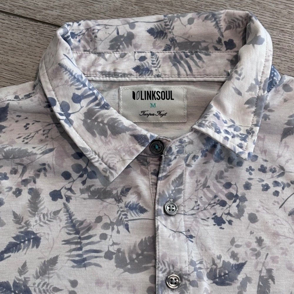 Linksoul Golf Polo Mens Medium Grey All Over Pattern Print Outdoors Casual - Picture 2 of 8